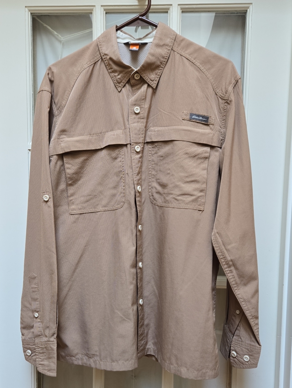 Eddie Bauer Mens Brown Long-Sleeve Button-Down "Guide" Shirt-Fishing Hiking